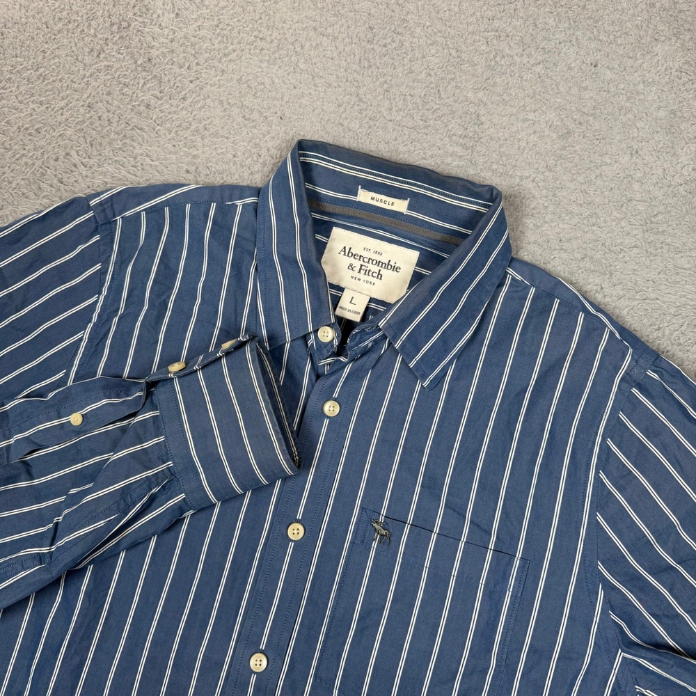 VTG Abercrombie & Fitch Mens Muscle Fit Striped Button Down Shirt Blue White L